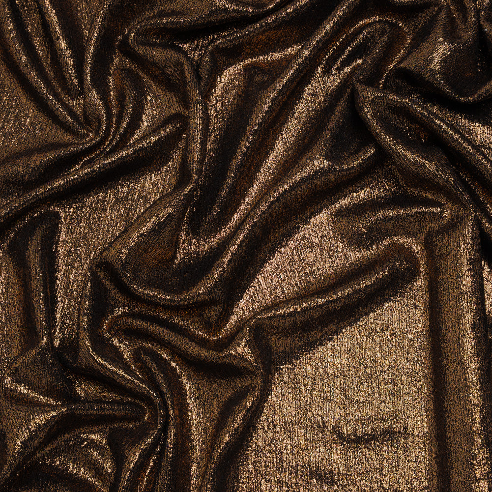 Metallic Foiled Uneven Stretch Rib Knit - Rose Gold on Black - Estelle Collection
