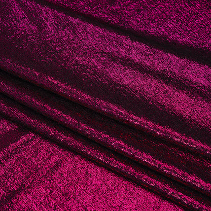 Metallic Foiled Uneven Stretch Rib Knit - Fuchsia on Black - Estelle Collection Folded