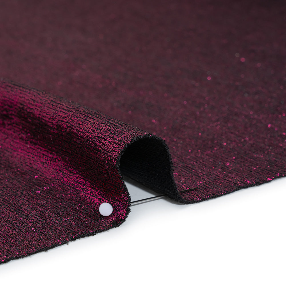 Metallic Foiled Uneven Stretch Rib Knit - Fuchsia on Black - Estelle Collection Detail