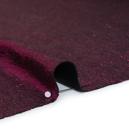 Metallic Foiled Uneven Stretch Rib Knit - Fuchsia on Black - Estelle Collection Detail