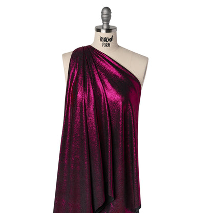 Metallic Foiled Uneven Stretch Rib Knit - Fuchsia on Black - Estelle Collection Drape