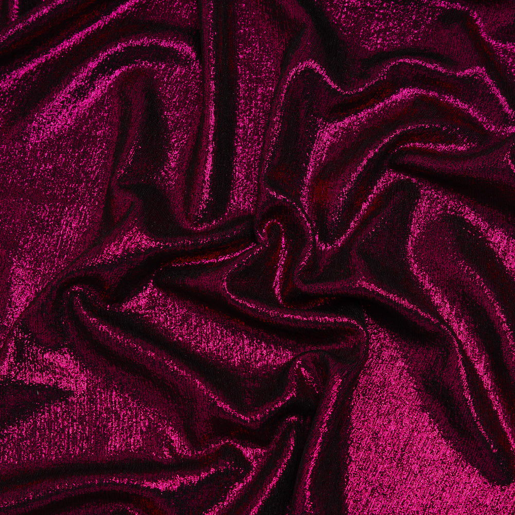 Metallic Foiled Uneven Stretch Rib Knit - Fuchsia on Black - Estelle Collection