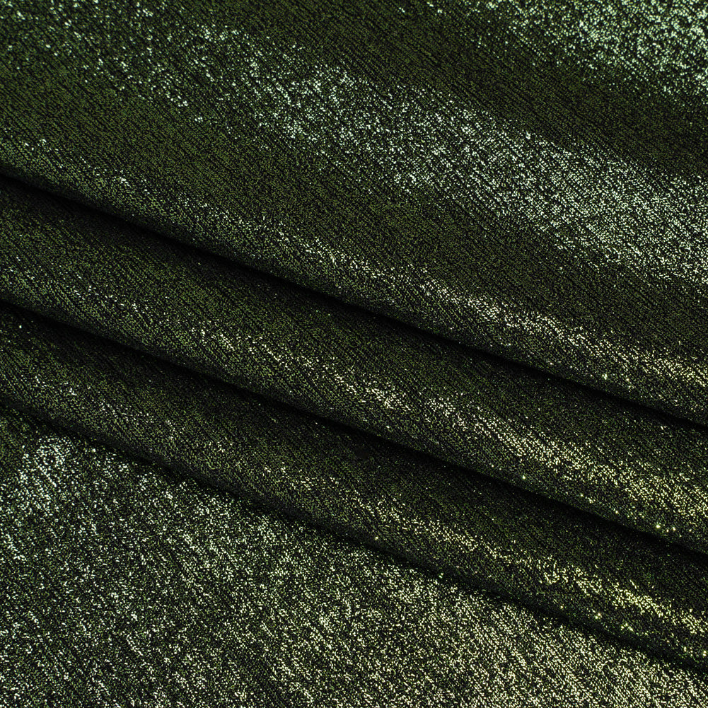 Metallic Foiled Uneven Stretch Rib Knit - Green on Black - Estelle Collection - Folded