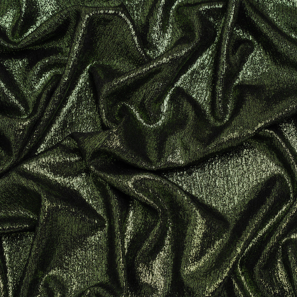 Metallic Foiled Uneven Stretch Rib Knit - Green on Black - Estelle Collection