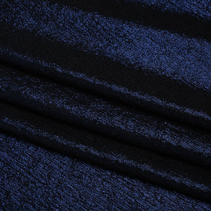 Metallic Foiled Uneven Stretch Rib Knit - Royal Blue on Black - Estelle Collection