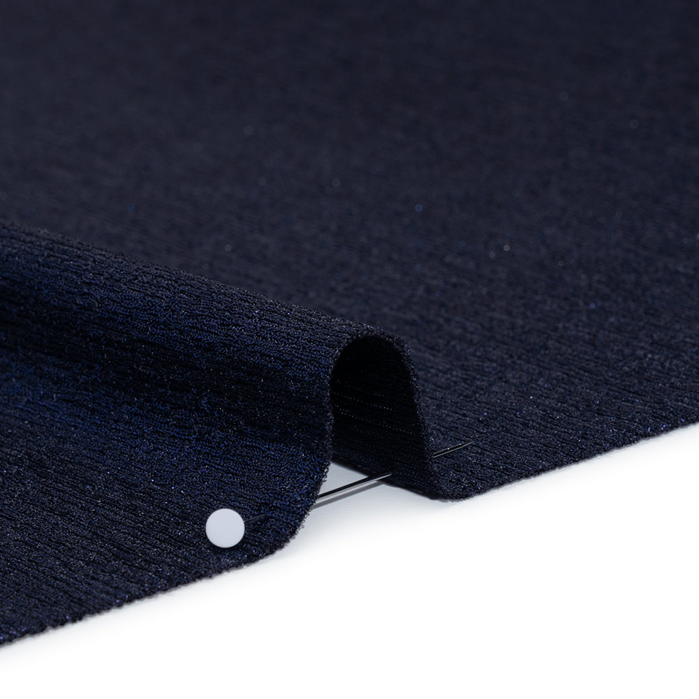 Metallic Foiled Uneven Stretch Rib Knit - Royal Blue on Black - Estelle Collection - Detail