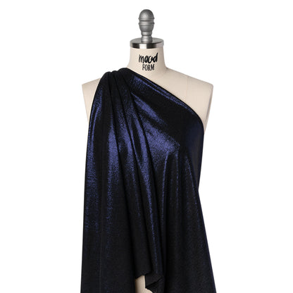 Metallic Foiled Uneven Stretch Rib Knit - Royal Blue on Black - Estelle Collection