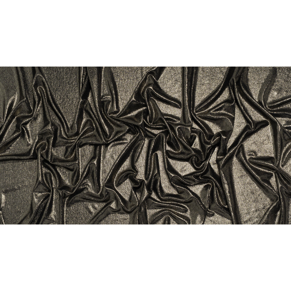 Metallic Foiled Uneven Stretch Rib Knit - Light Gold on Black - Estelle Collection