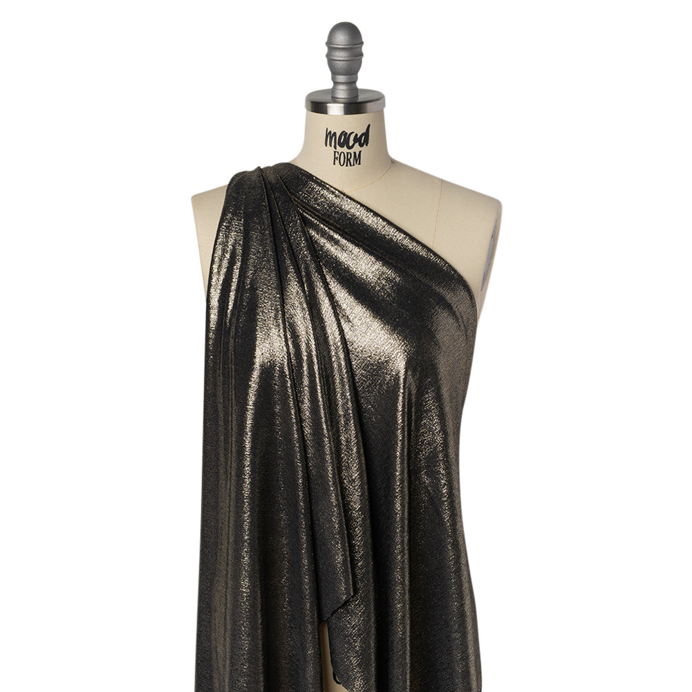 Metallic Foiled Uneven Stretch Rib Knit - Light Gold on Black - Estelle Collection