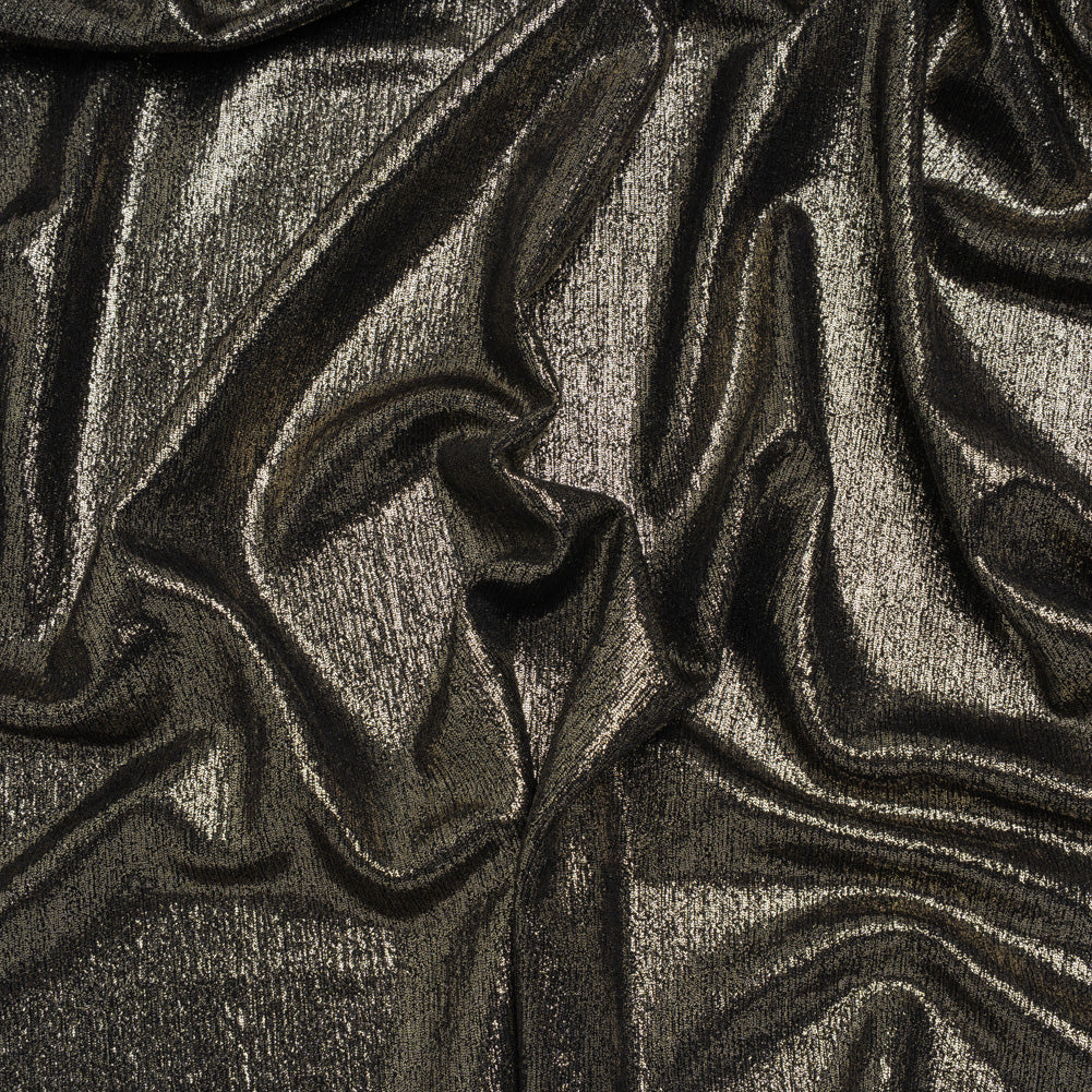 Metallic Foiled Uneven Stretch Rib Knit - Light Gold on Black - Estelle Collection