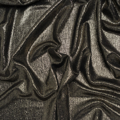 Metallic Foiled Uneven Stretch Rib Knit - Light Gold on Black - Estelle Collection