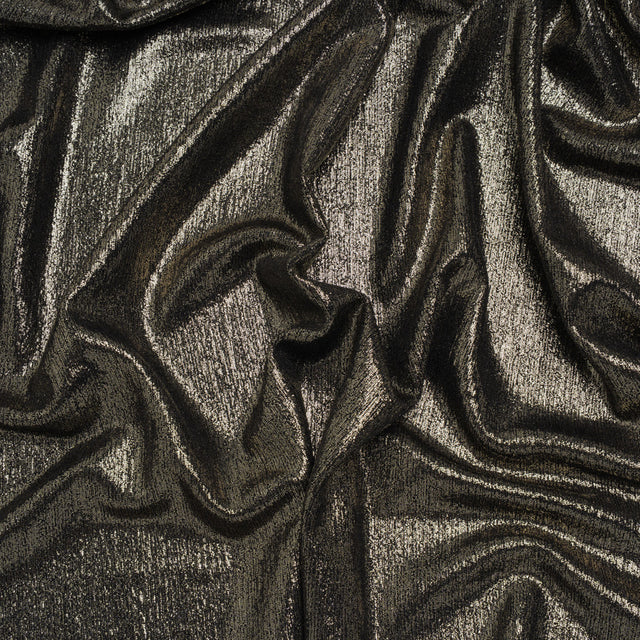 Metallic Foiled Uneven Stretch Rib Knit - Light Gold on Black - Estelle Collection