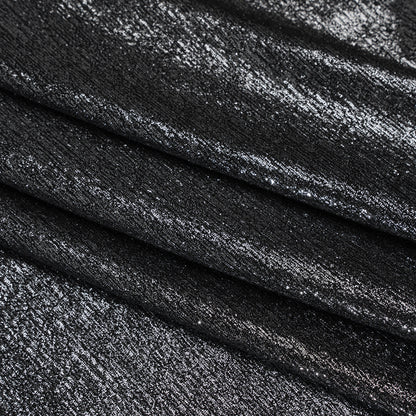 Metallic Foiled Uneven Stretch Rib Knit - Silver on Black - Estelle Collection Folded