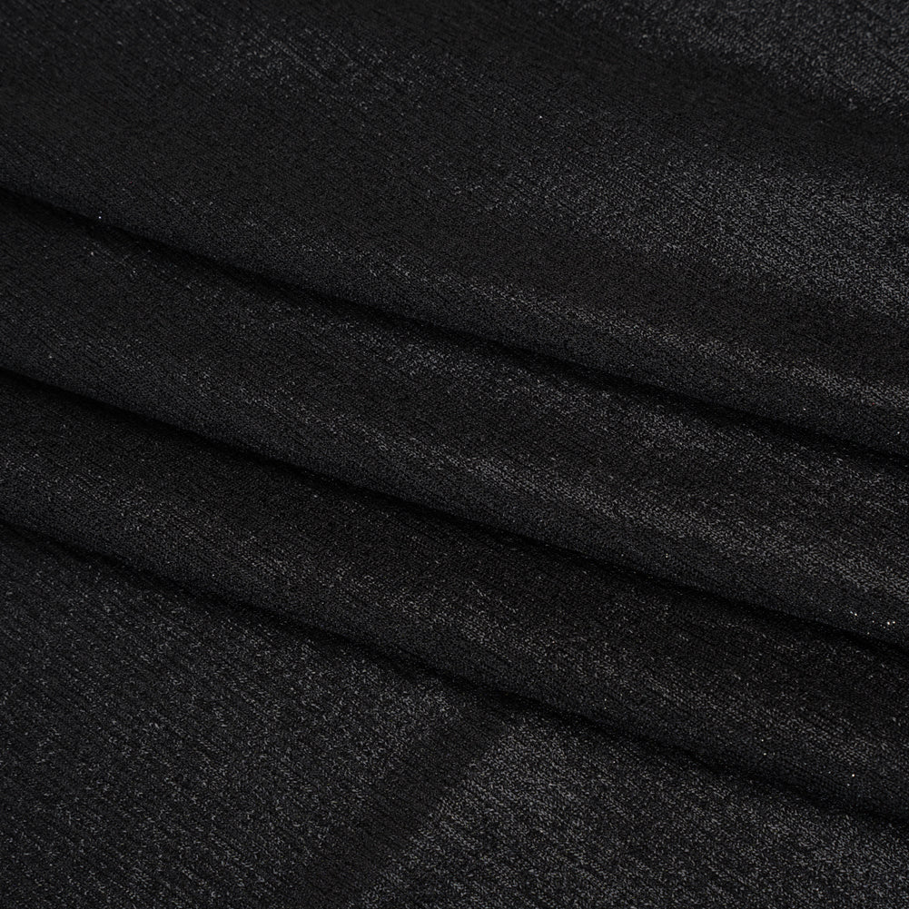 Metallic Foiled Uneven Stretch Rib Knit - Black on Black - Estelle Collection Folded