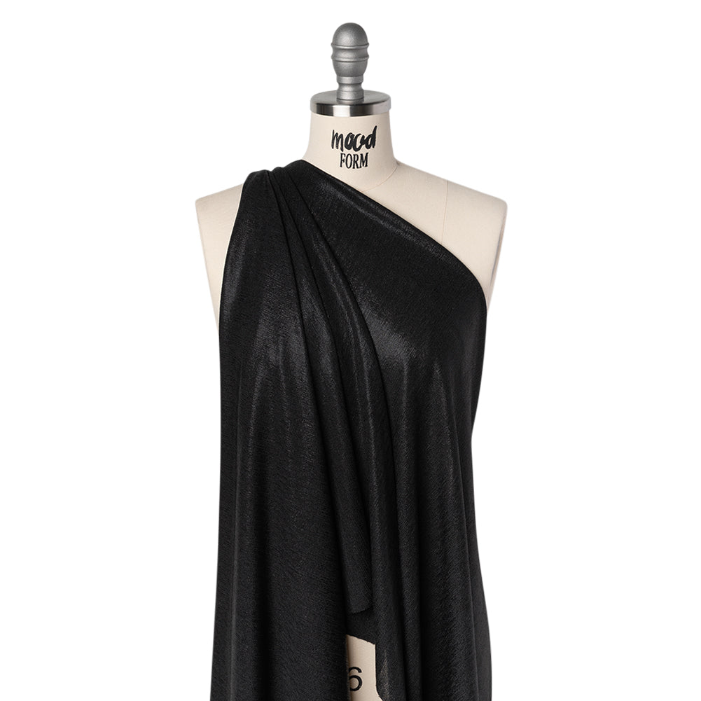 Metallic Foiled Uneven Stretch Rib Knit - Black on Black - Estelle Collection Drape