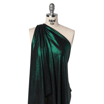 Metallic Foiled Uneven Stretch Rib Knit - Teal on Black - Estelle Collection