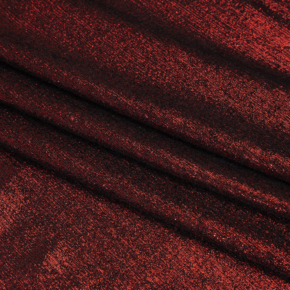 Metallic Foiled Uneven Stretch Rib Knit - Red on Black - Estelle Collection