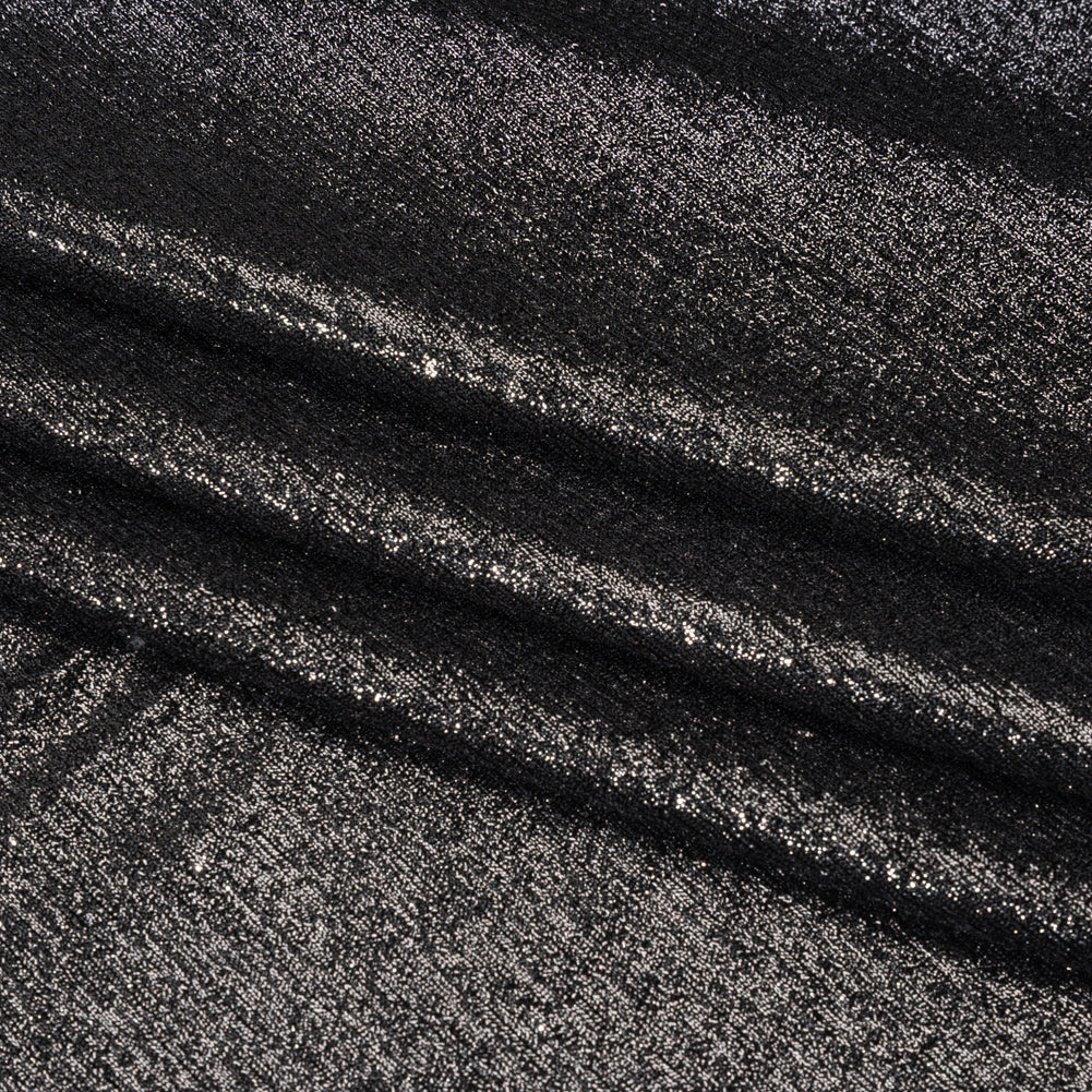 Metallic Foiled Uneven Stretch Rib Knit - Charcoal on Black - Estelle Collection - Folded