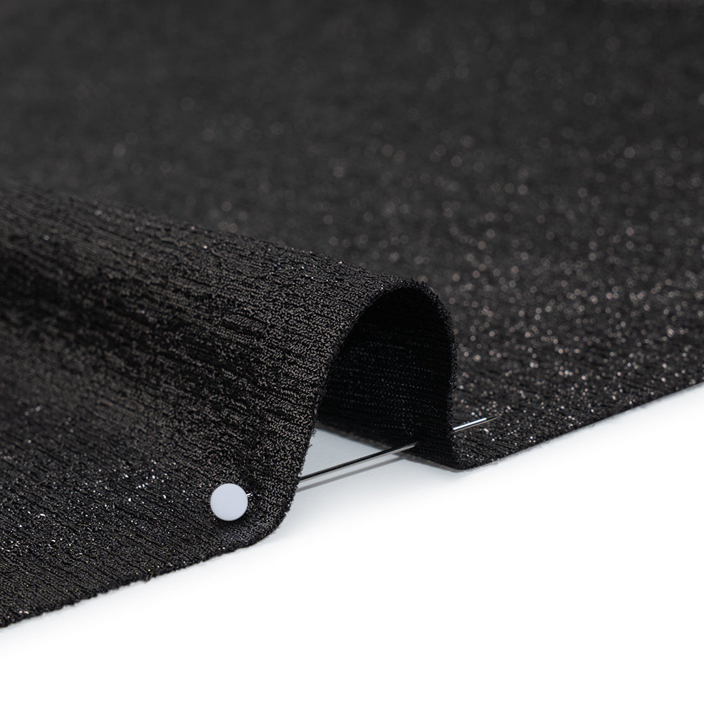 Metallic Foiled Uneven Stretch Rib Knit - Charcoal on Black - Estelle Collection - Detail