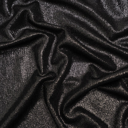 Metallic Foiled Uneven Stretch Rib Knit - Charcoal on Black - Estelle Collection