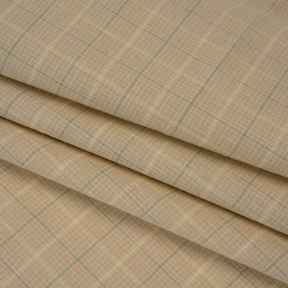 Medium Weight Linen Woven - Beige and Sage Green Windowpane Tattersall Check Plaid