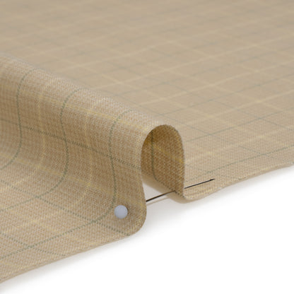 Medium Weight Linen Woven - Beige and Sage Green Windowpane Tattersall Check Plaid