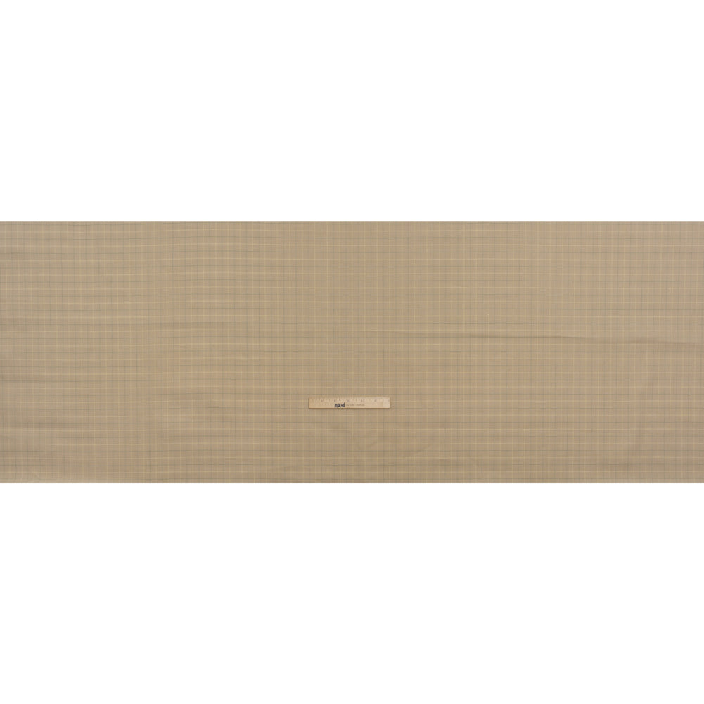 Medium Weight Linen Woven - Beige and Sage Green Windowpane Tattersall Check Plaid
