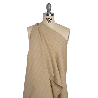 Medium Weight Linen Woven - Beige and Sage Green Windowpane Tattersall Check Plaid