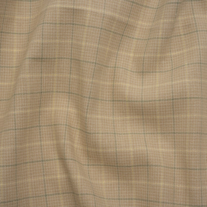Medium Weight Linen Woven - Beige and Sage Green Windowpane Tattersall Check Plaid