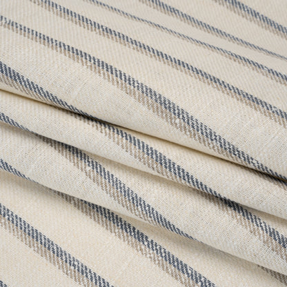 Heavy Linen Twill - Cream, Beige and Steel Blue Shadow Stripes