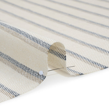 Heavy Linen Twill - Cream, Beige and Steel Blue Shadow Stripes