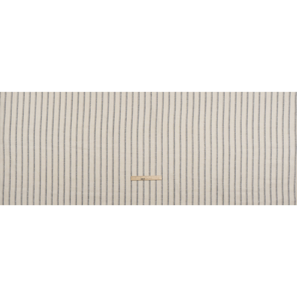 Heavy Linen Twill - Cream, Beige and Steel Blue Shadow Stripes