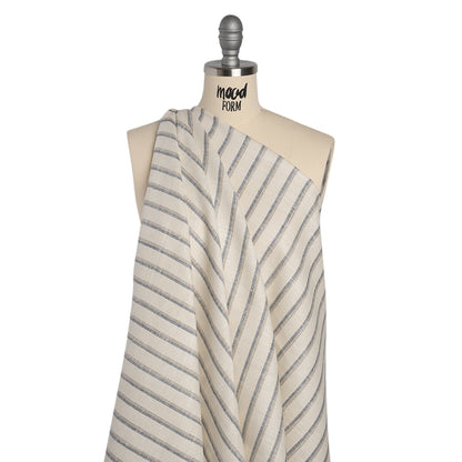 Heavy Linen Twill - Cream, Beige and Steel Blue Shadow Stripes