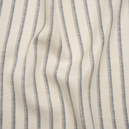 Heavy Linen Twill - Cream, Beige and Steel Blue Shadow Stripes