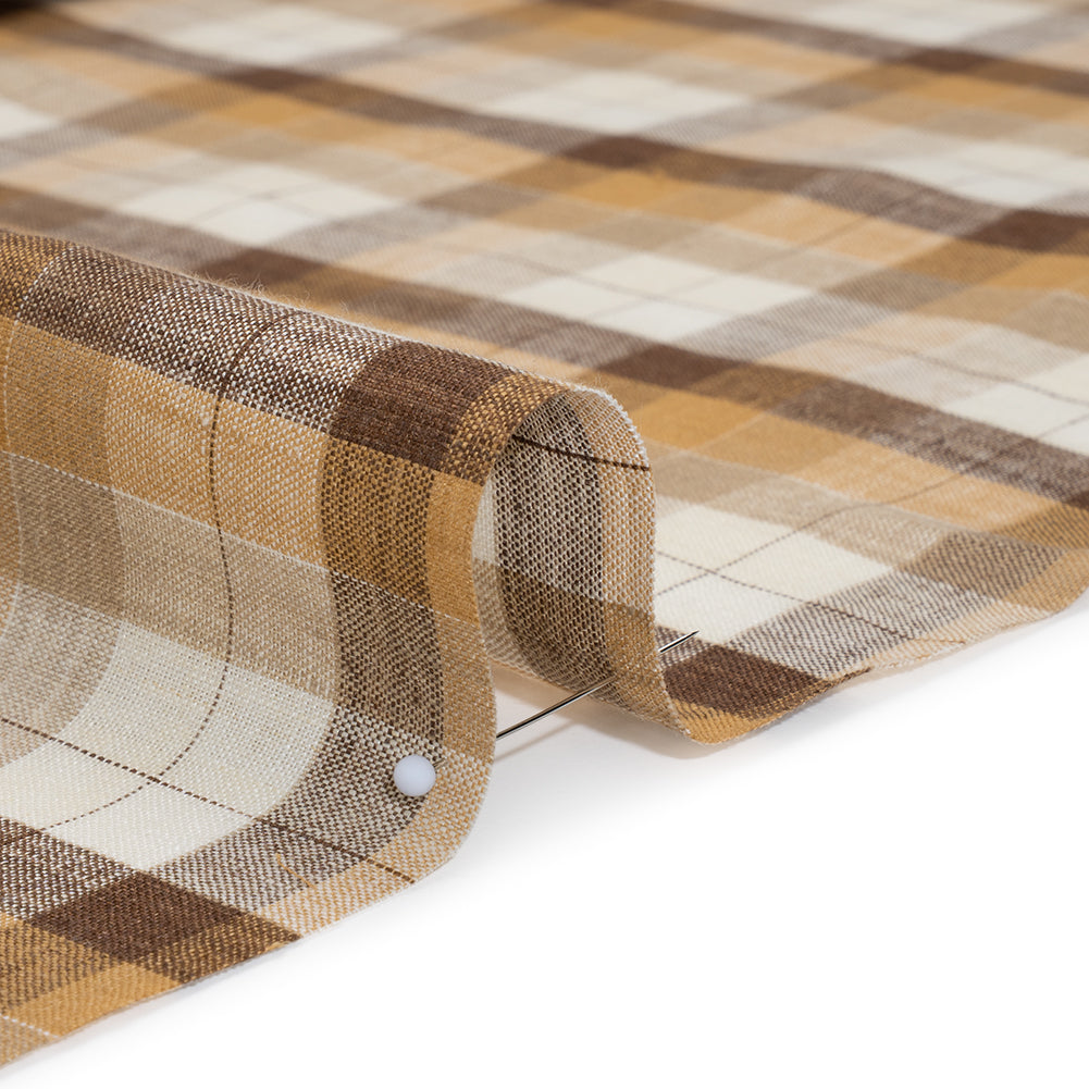 Medium Weight Linen Woven - Beige, Brown and Cream Plaid