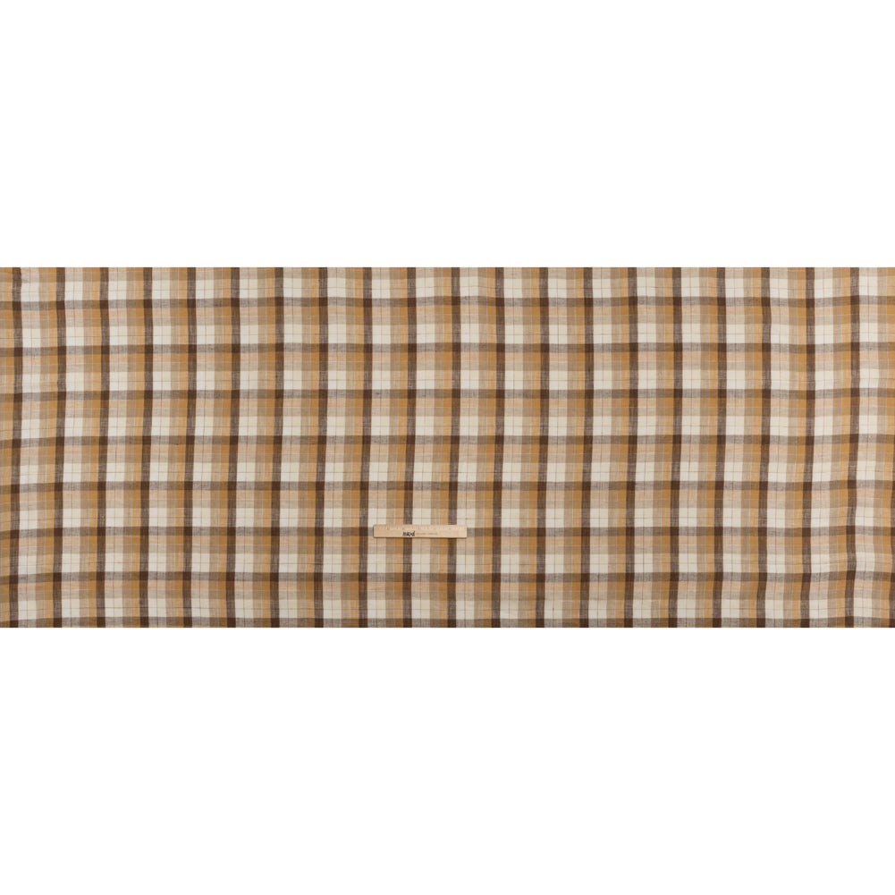 Medium Weight Linen Woven - Beige, Brown and Cream Plaid