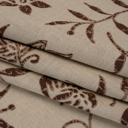 Medium Weight Linen Woven Print - Oatmeal and Brown Floral