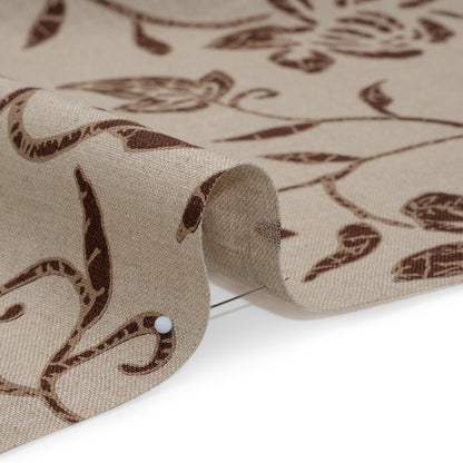 Medium Weight Linen Woven Print - Oatmeal and Brown Floral