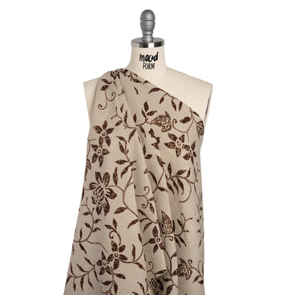 Medium Weight Linen Woven Print - Oatmeal and Brown Floral