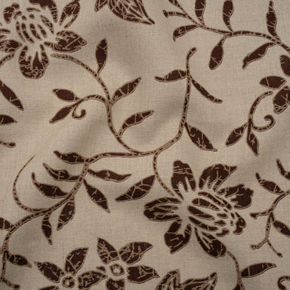 Medium Weight Linen Woven Print - Oatmeal and Brown Floral