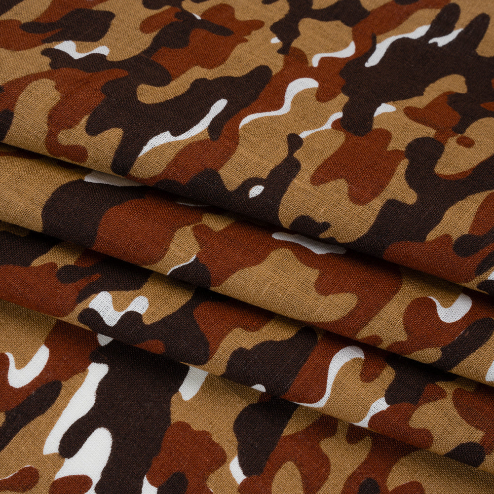 Medium Weight Linen Woven Print - Brown, Russet and Tan Camouflage - Folded