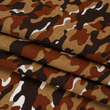 Medium Weight Linen Woven Print - Brown, Russet and Tan Camouflage