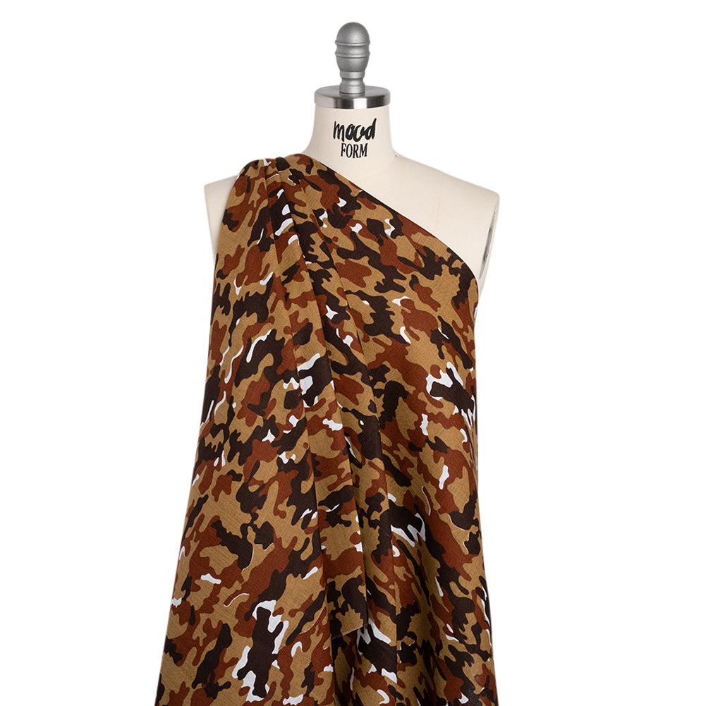 Medium Weight Linen Woven Print - Brown, Russet and Tan Camouflage - Drape