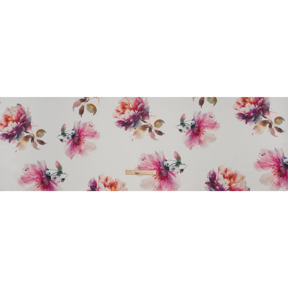 Medium Weight Linen Woven Print - Fuschia Pink on White Wild Roses - Full - Image 5 of 6