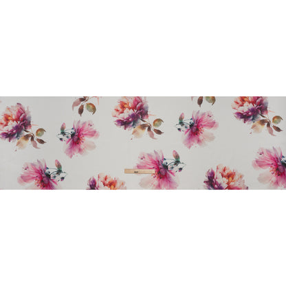 Medium Weight Linen Woven Print - Fuschia Pink on White Wild Roses