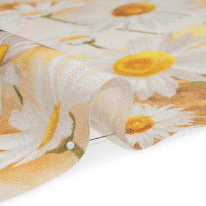 Medium Weight Linen Woven Print - Sun Yellow and White Daisies