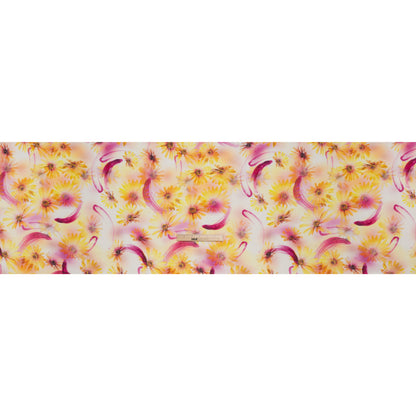 Medium Weight Linen Woven Print - Fuchsia Pink and Bright Yellow Sunflower Garden