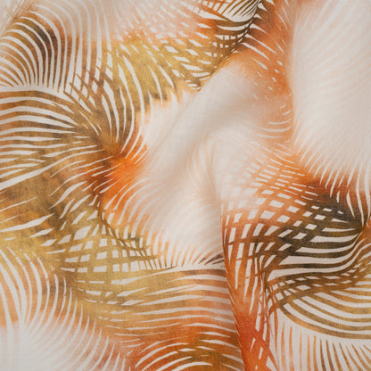 Medium Weight Linen Woven Print - Blush, Olive and White Illuminated Palm Leaves