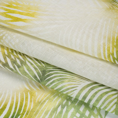 Medium Weight Linen Woven Print - Citrus Green, Yellow and White Illuminated Palm Leaves Detail