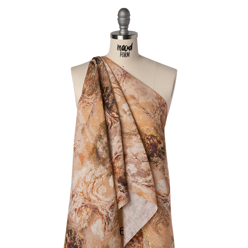 Medium Weight Linen Woven Print - Tan and Beige Giant Trees - Folded